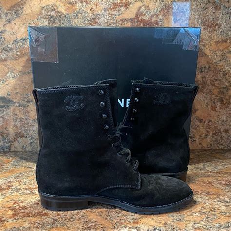 chanel black suede combat boots